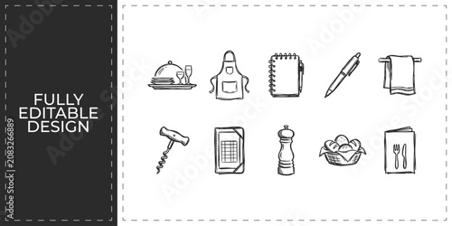 Fotografi Professional Cooking and Culinary Arts Hand Drawn Icon Set featuring Chef Hat Ap