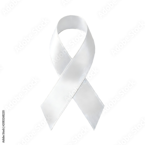 White satin awareness ribbon isolated on transparent background, realistic texture for various support causes.