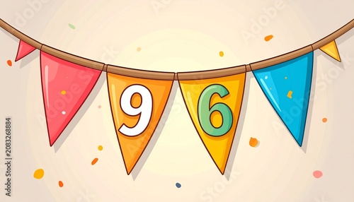 Festive Flag Garland with Number 96 for Birthday and Anniversary Party