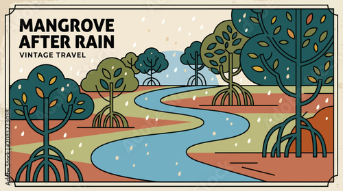 River winding through mangrove forest illustration