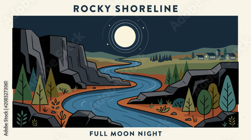 River winding through rocky landscape at night