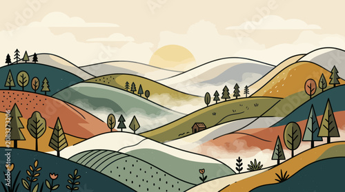 Rolling hills landscape illustration