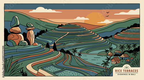Fotografie Scenic rice terraces at sunset