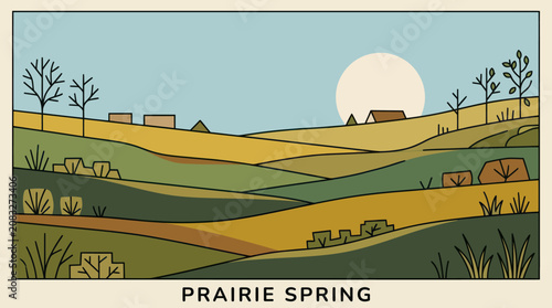 Rolling hills landscape with sun