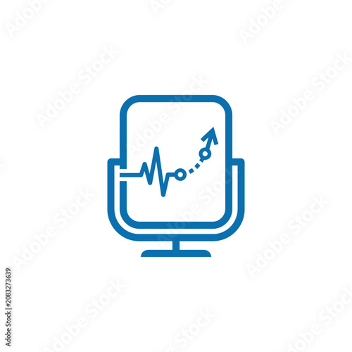 A blue digital icon showing a growth trend on a screen