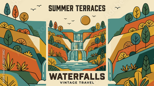 Scenic waterfall in a vintage landscape