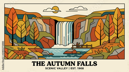 Scenic waterfall in autumn landscape