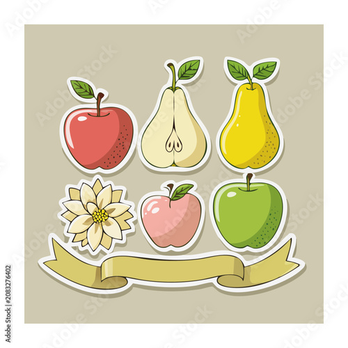 Flat Design Illustration of Fruits and Flower with Banner