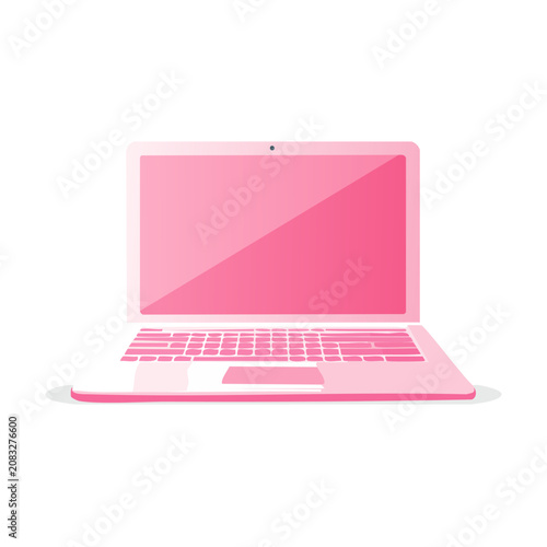 Pink laptop flat vector illustration
