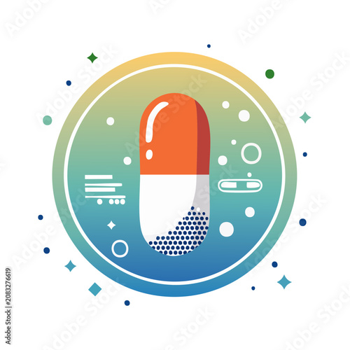 Orange and white capsule pill flat vector illustration