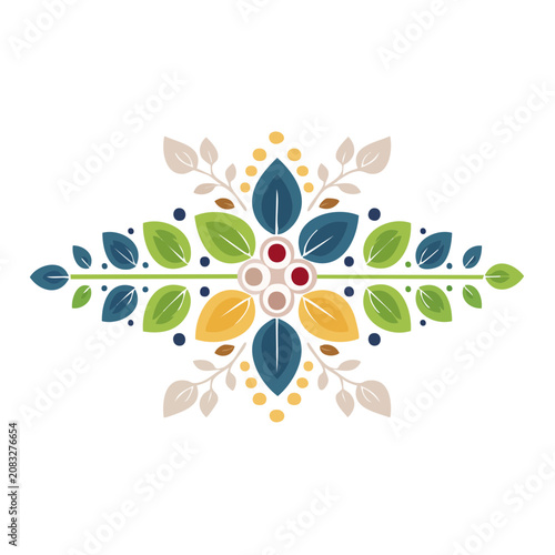 Symmetrical Floral Ornament with Leaves and Berries