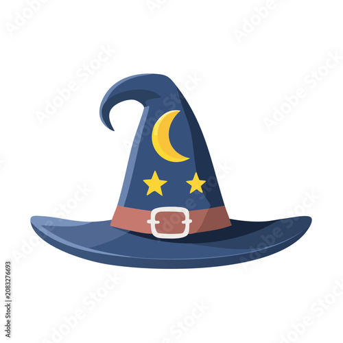Blue Witch Hat with Moon and Stars