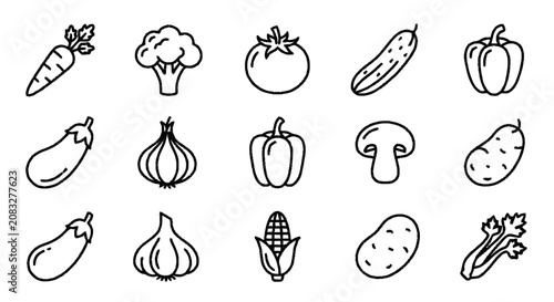 Foto Vegetable illustrations showcase various fresh produce in a simple line art style in (548)