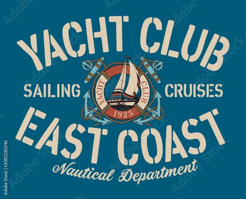 East coast nautical sailing cruise vintage vector print for boy man marine wear t shirt sweatshirt 
