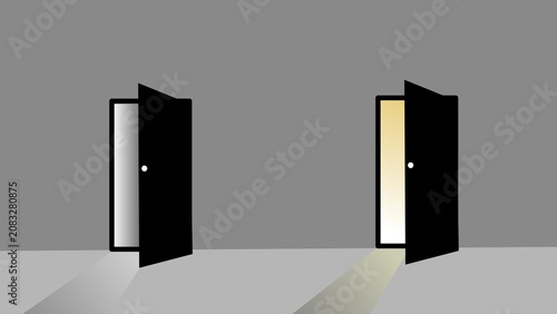 Billede på lærred Illustrative representation of two distinct open doorways, each radiating a uniq