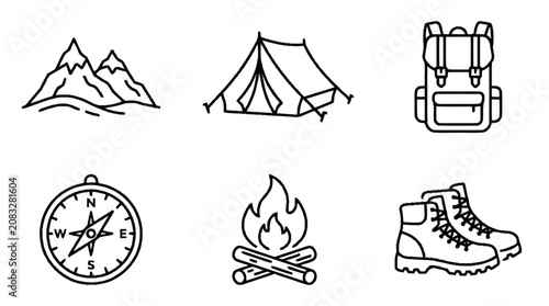 Valokuva Hikers prepare for adventure with backpacks, tents, and gear in mountains