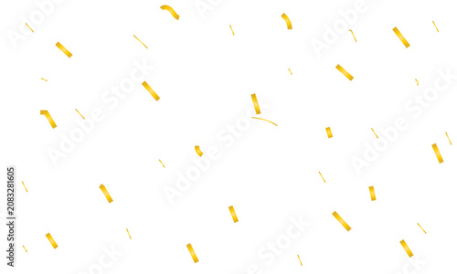 Floating golden confetti pieces isolated on white background for festive celebration design elements