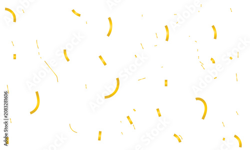 Floating golden confetti pieces isolated on white background for festive celebration design elements
