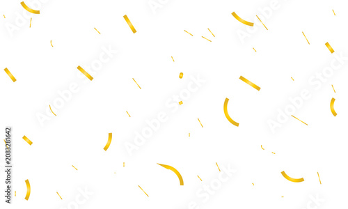 Floating golden confetti pieces isolated on white background for festive celebration design elements