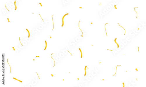 Floating golden confetti pieces isolated on white background for festive celebration design elements