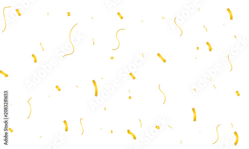 Floating golden confetti pieces isolated on white background for festive celebration design elements