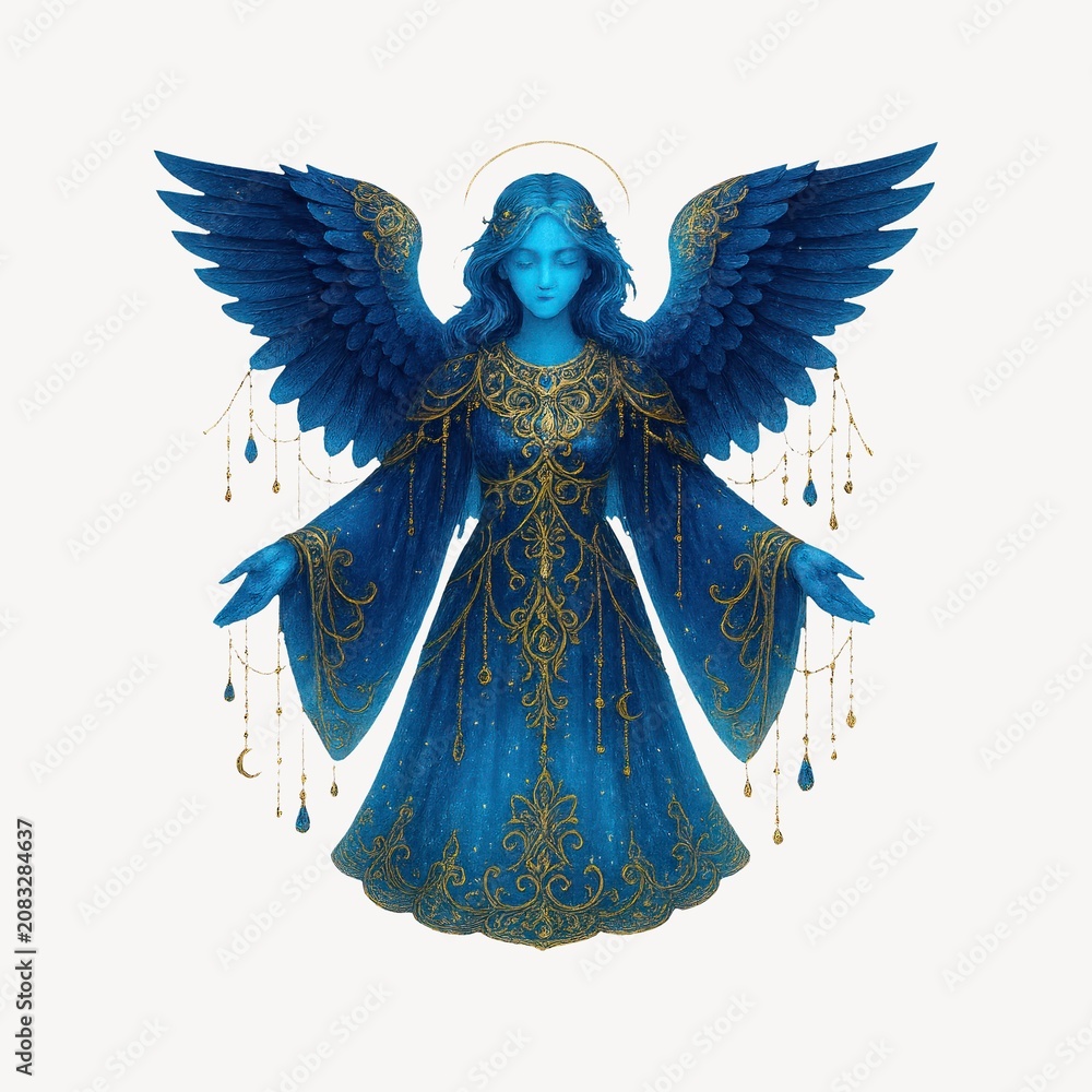 Obraz premium Elegant celestial blue angel illustration.