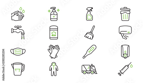 Fotografía Health and hygiene line icons collection representing sanitation medical protect