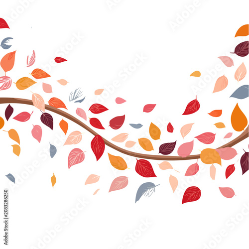 Colorful autumn leaves on a curved branch vector illustration