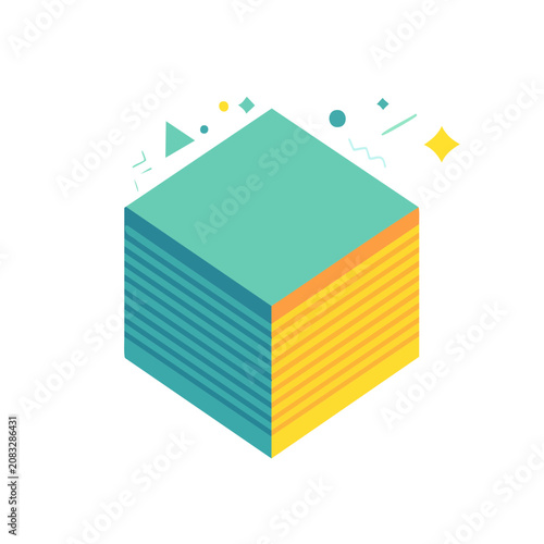 Isometric Layered Cube with Abstract Shapes