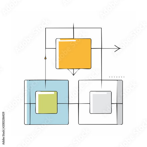 Minimalist flowchart diagram with colored boxes and arrows