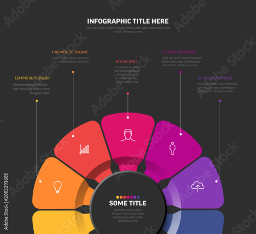 Professional circular infographic featuring six colorful segments on a dark background. This circular infographic is ideal for visualizing data and business infographic concepts.