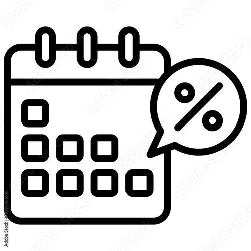 icon calendar with discount promotion sale style line vector 