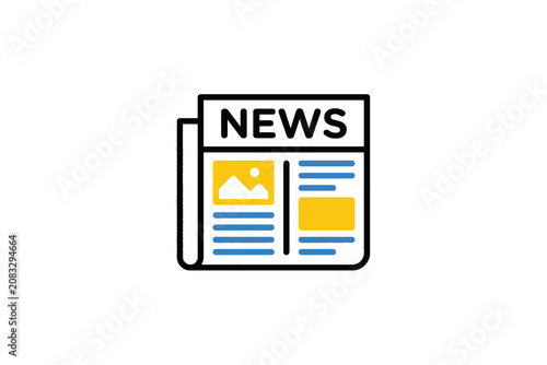 Newspaper icon with text and image placeholders on white background