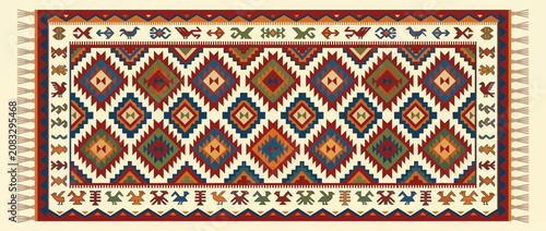 Ethnic Geometric Kilim Rug Pattern with Traditional Decorative Motifs
