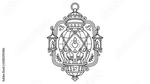 Community Lantern Emblem with Global Peace and Love Symbols