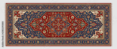 Ornate Persian Style Rug with Intricate Floral Geometric Patterns