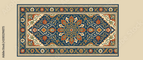Seamless Oriental Rug Pattern with Floral and Geometric Motifs