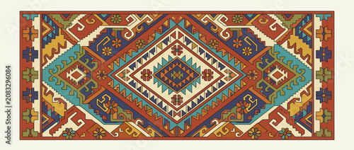 Traditional Oriental Kilim Carpet Pattern with Geometric Tribal Motifs