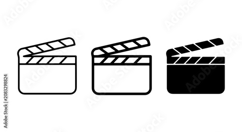 Film Clapperboard Icons: Production Slate, Movie Making, Cinema Symbol, Vector Set