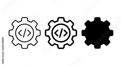 Coding Gear Icons, Software Development Cogwheel Symbols, Programming Machine Elements