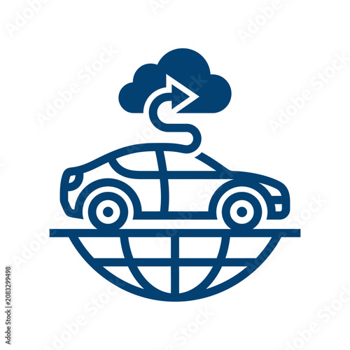 A blue icon showing a car connected to a cloud network