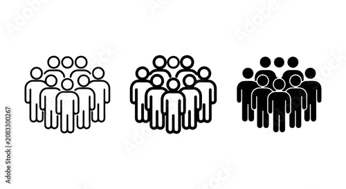 Crowd Icons, Group Silhouettes, People Symbols. Diverse Community, Teamwork, Social Gathering Vector Graphics