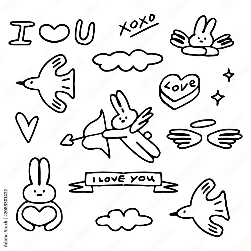 Fototapeta premium Valentine icon sheet doodle illustrate vector