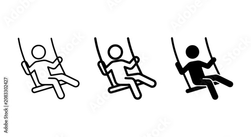 Photos Minimalist swing icon set, person on a playground swing vector, black outline an