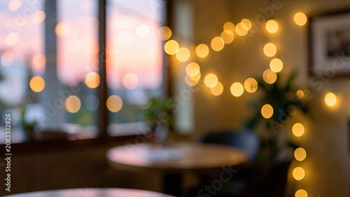 Obraz na płótnie String light garland in a soft dreamy out of focus a warm cafe shade