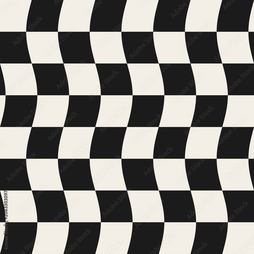 Obraz premium seamless-pattern-wavy-checkerboard-black-cream.eps