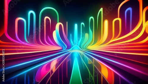 Neon Light Shapes With Blurred Reflections Abstract Colorful Composition