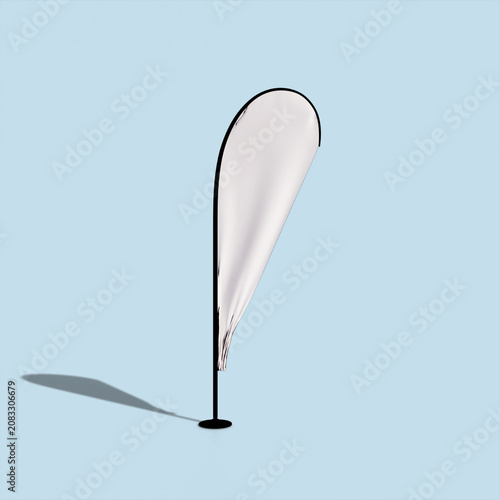 Fotografie Blank white teardrop flag winder mockup on light blue background, realistic 3D r