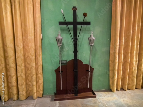 Big Crucifixion in Inquisitors Palace in historical part of Vittoriosa Birgu city in Malta.