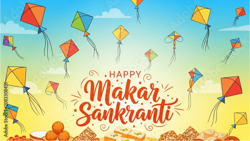 Принти на полотні People fly colorful kites outdoors on Makar Sankranti day with joyful expression